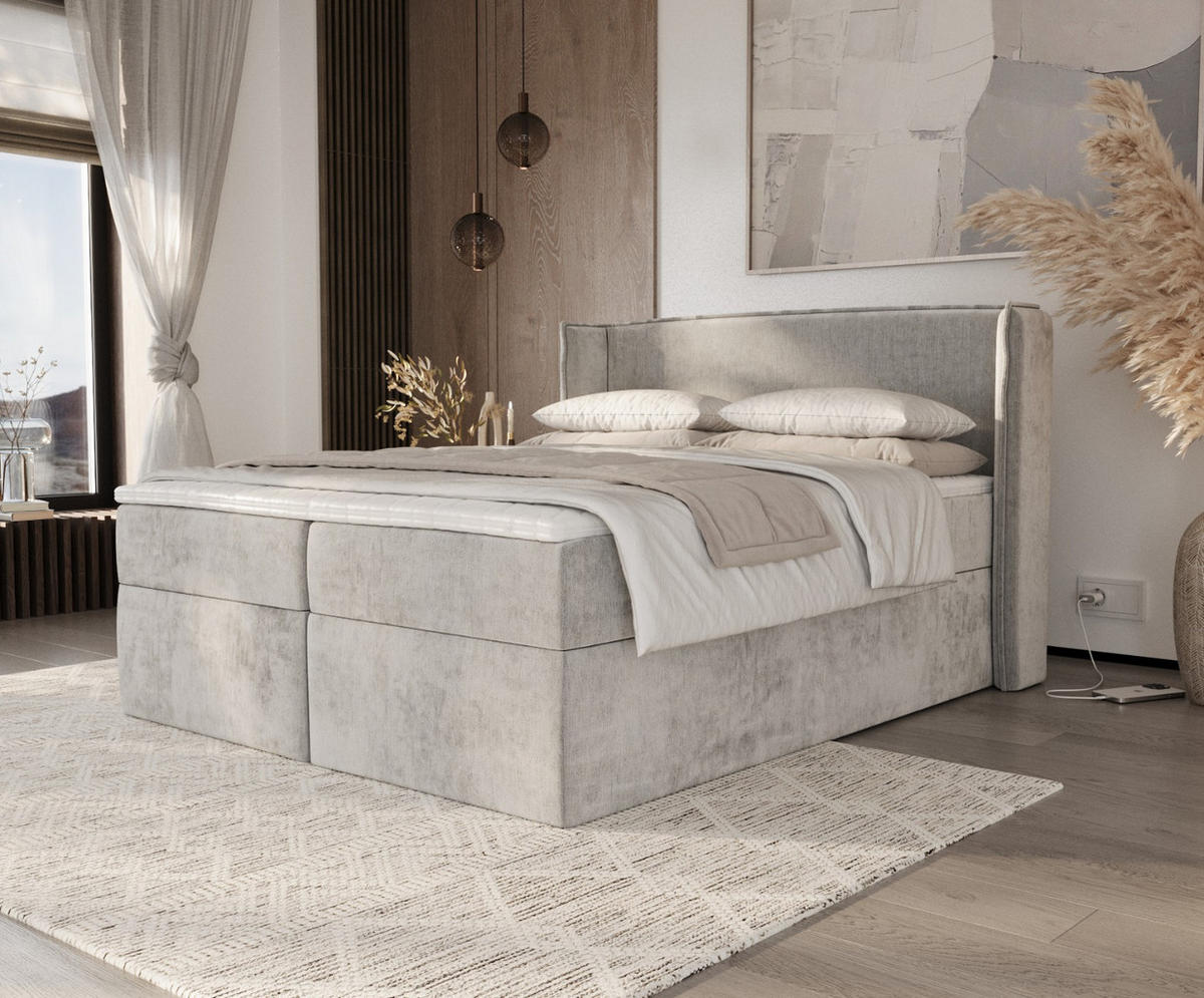 BOXBETT Viva 160/200 cm Hellgrau im Lotta Stoff - Hellgrau/Schwarz, Holz/Holzwerkstoff (160/200cm) - AltaBeds
