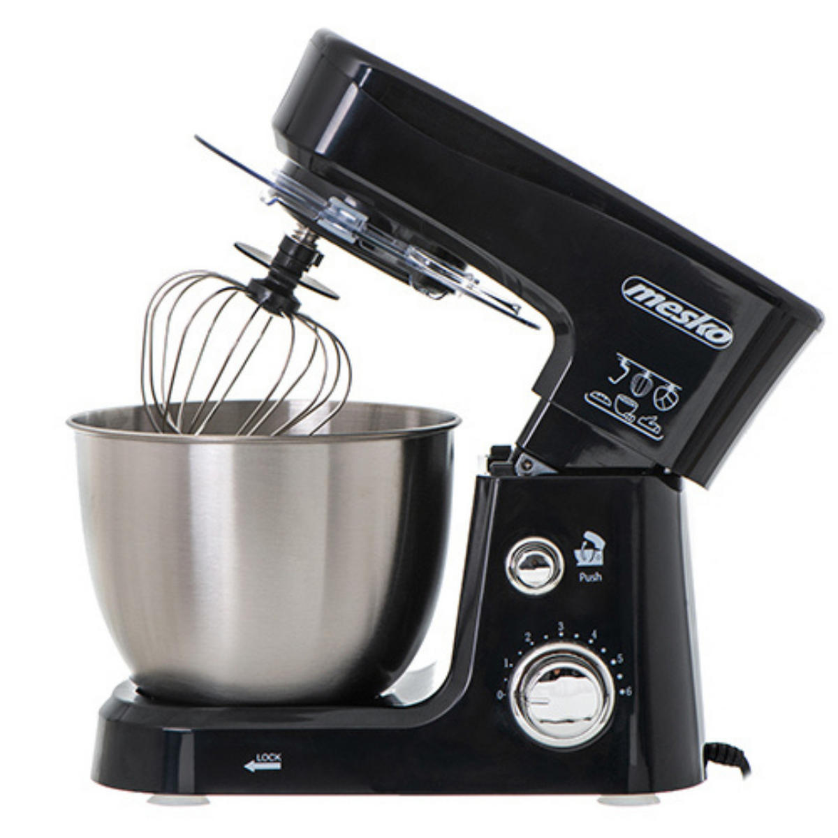 KÜCHENMASCHINE 3,5L Schwarz mit Edelstahlschüssel 1000 W - Silberfarben/Schwarz, Kunststoff/Metall (34.5/29.5/22cm) - mesko