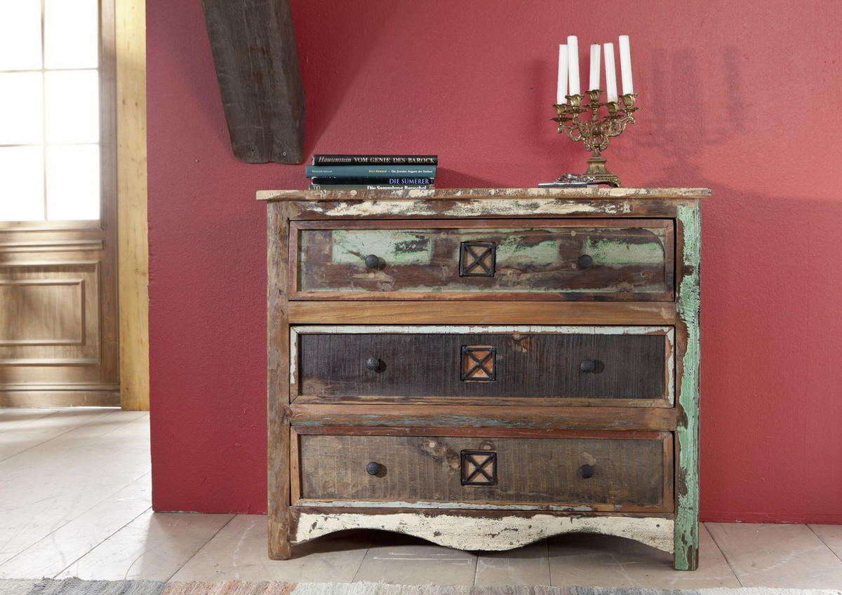 KOMMODE Altholz 100x42x88 mehrfarbig lackiert NATURE OF SPIRIT #49 - Multicolor, Holz (100/88/42cm) - Massivmoebel24