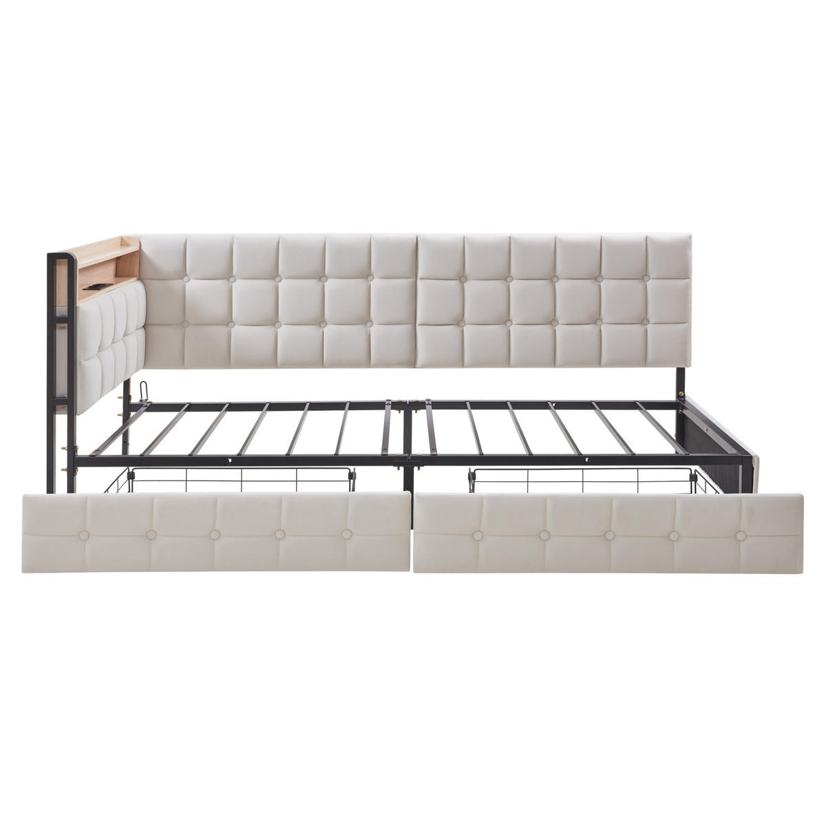 POLSTERBETT 90/200 cm in Beige mit 2 Schubladen und LED-Beleuchtung - Beige, Textil (90/200cm) - Flora Grace