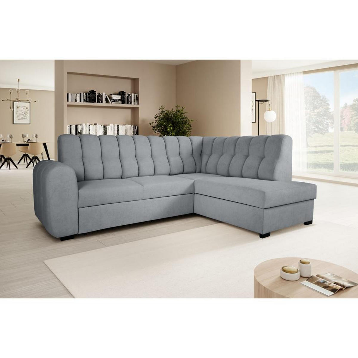 ECKSCHLAFSOFA Zoja rechts hellgrau - Hellgrau/Schwarz, Textil (261/193cm) - Beautysofa