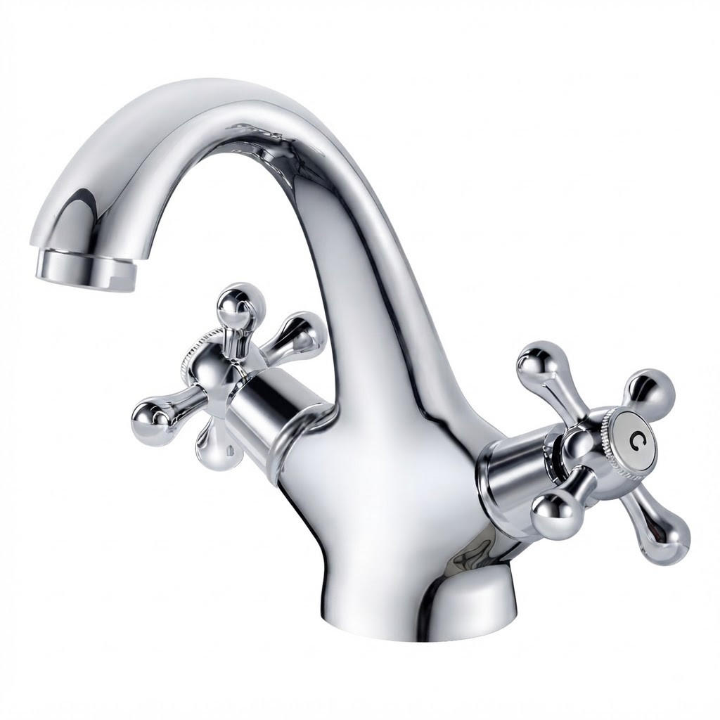 BADEZIMMERARMATUR mit kunstvoll gestaltetem Wasserzulaufrohr, 15cm hoch, silberfarben. - Silberfarben, Metall (22/11/17cm) - Vallsero
