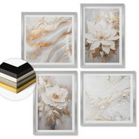 WANDBILDER 4er Set - 50x50 cm & 40x60 cm Silberner Rahmen - Blumen, heller Hintergrund, Marmormuster - Silberfarben, Kunststoff (50/50cm) - ArtPrintCave