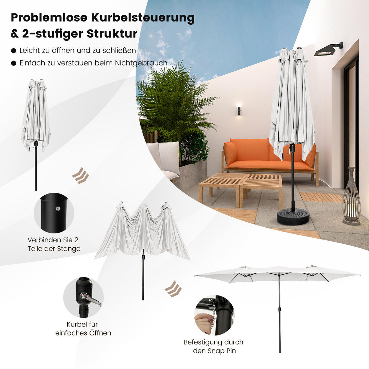 TERRASSENSCHIRM Beige - Beige, Kunststoff (265/426cm) - COSTWAY