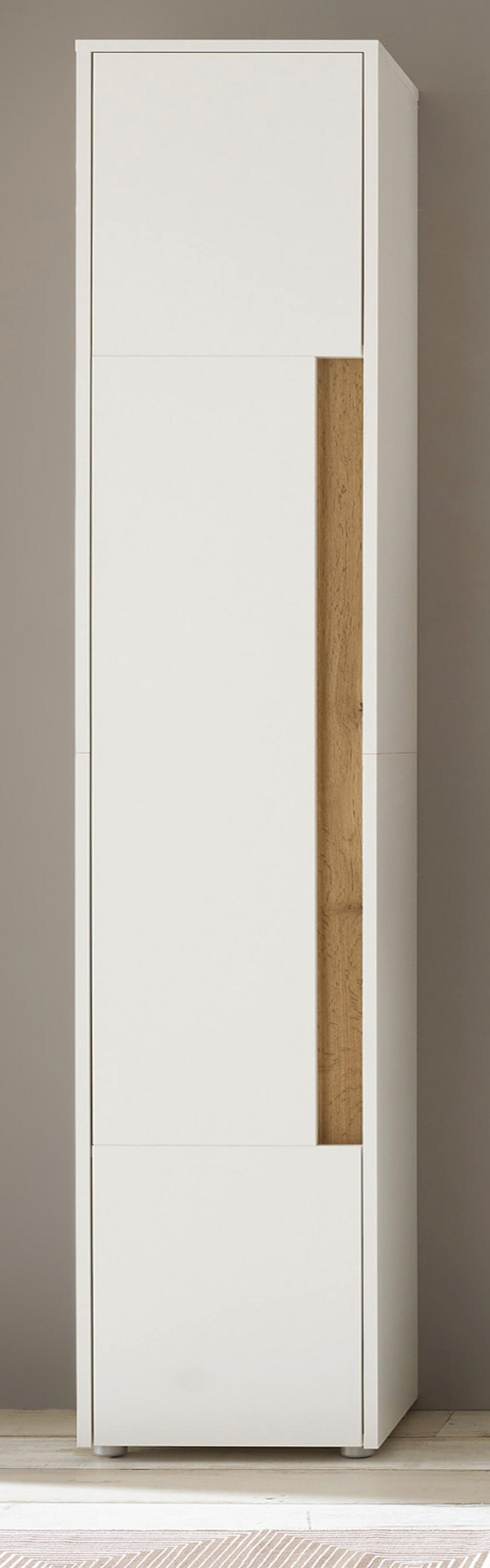 BAD-HOCHSCHRANK weiß, Wotan Eiche, Badschrank 34 x 200 cm - Silberfarben/Eiche Wotan, Holz/Holzwerkstoff (34/199/34cm) - Furn.Design