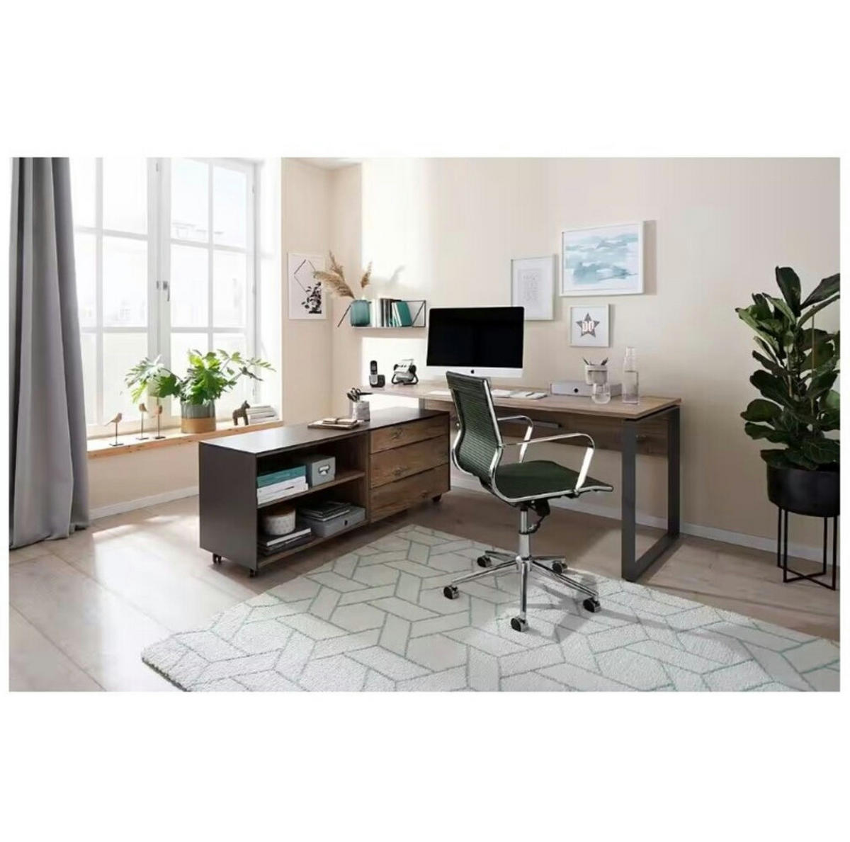 SCHREIBTISCH Tajo in Zinneiche & Metall Anthrazit mit Container – Maja Möbel - Braun, Holzwerkstoff (77/190/76cm)