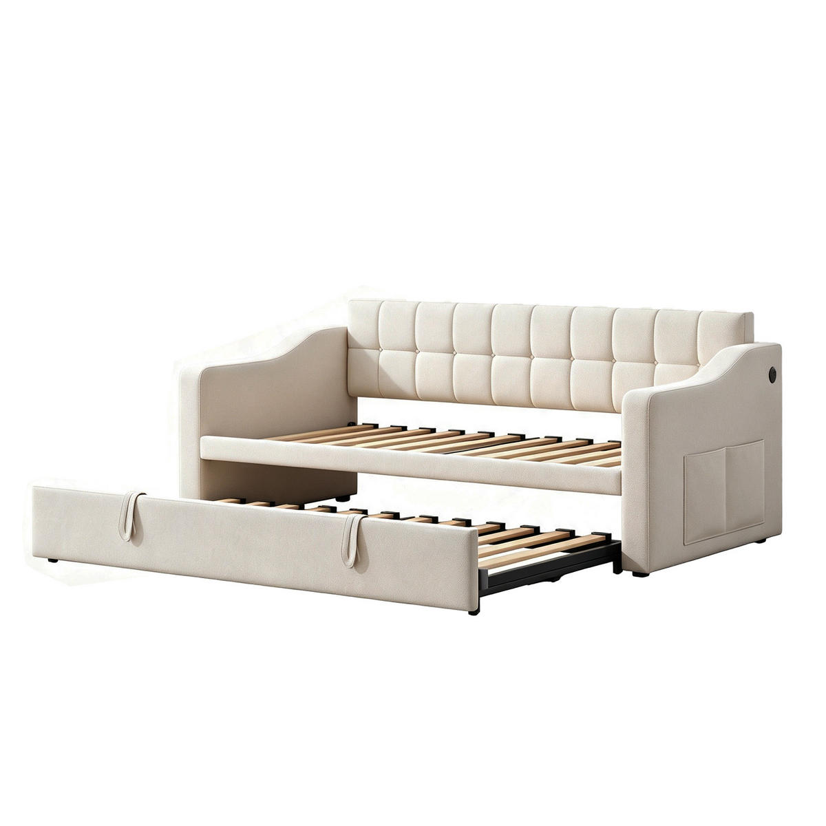 POLSTERBETT Schlafsofa aus Samt 90x190 cm Beige ausziehbar mit USB-Anschlüssen - Beige, Textil (90/190cm) - Modfu