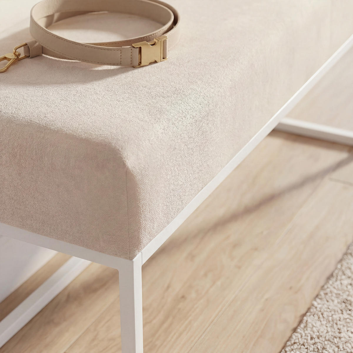 POLSTERBANK PURE 90 cm Metallgestell, Weiß / Beige - Beige/Weiß, Textil/Metall (90/44/30cm) - Idohome