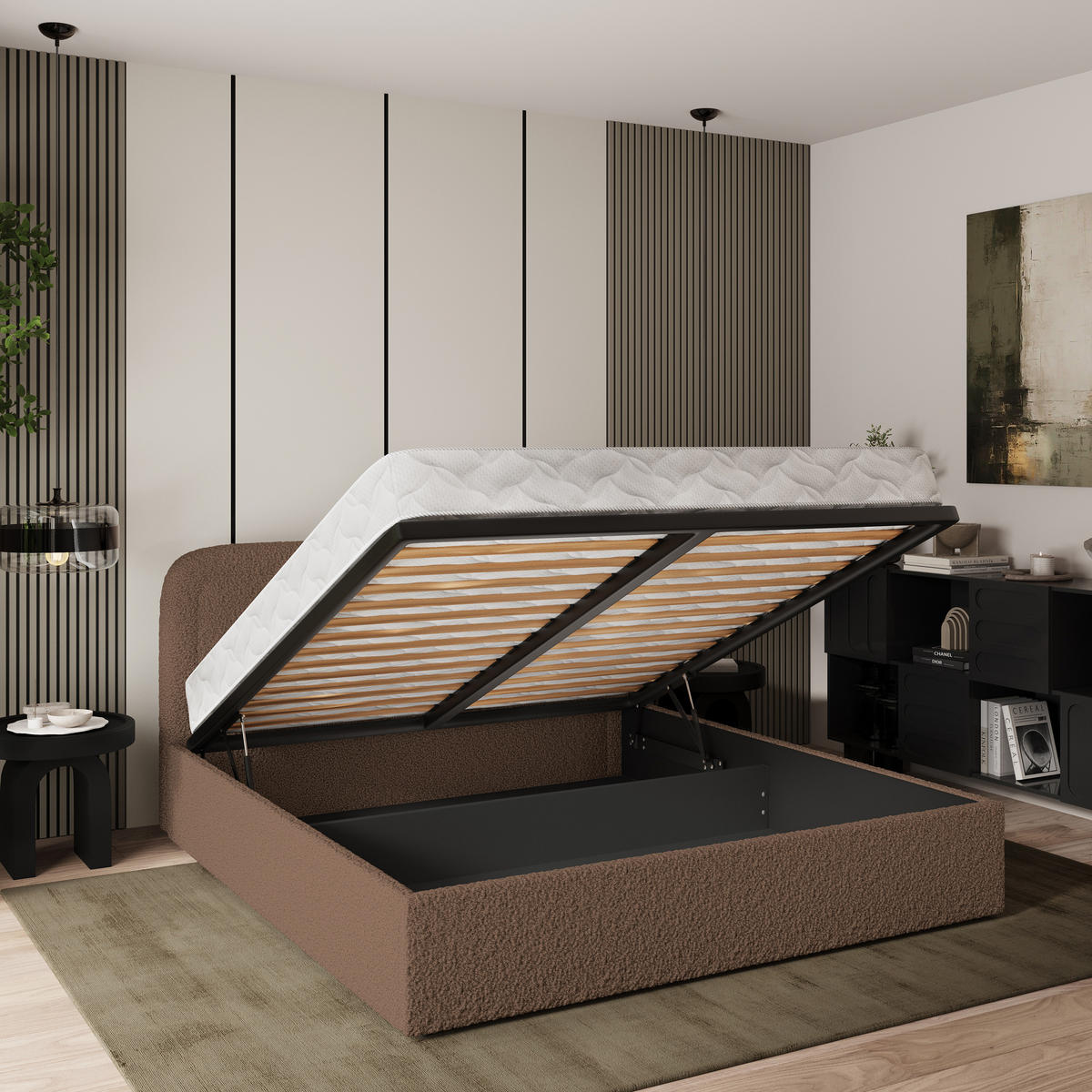 POLSTERBETT BENIRA Q 180x200 cm mit Bettkästen - Braun - Braun, Holz (180/200cm) - MASSENO