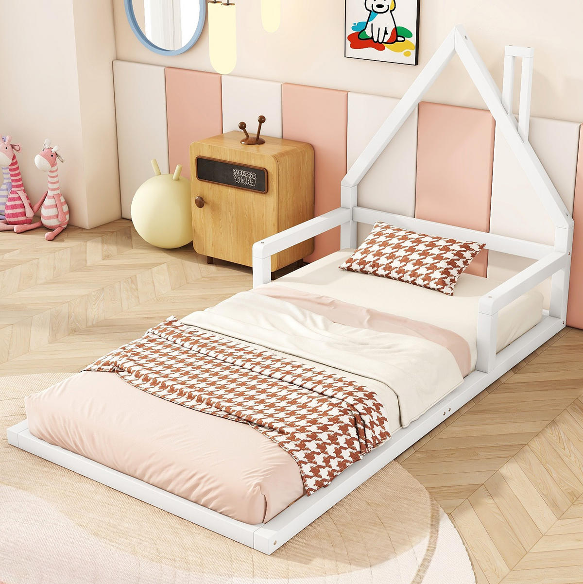 KINDERBETT Kindereinzelbetten 90/200 cm in Hausform aus massivem Kiefer und MDF, Weiß - Weiß, Holzwerkstoff (90/200cm) - Redom