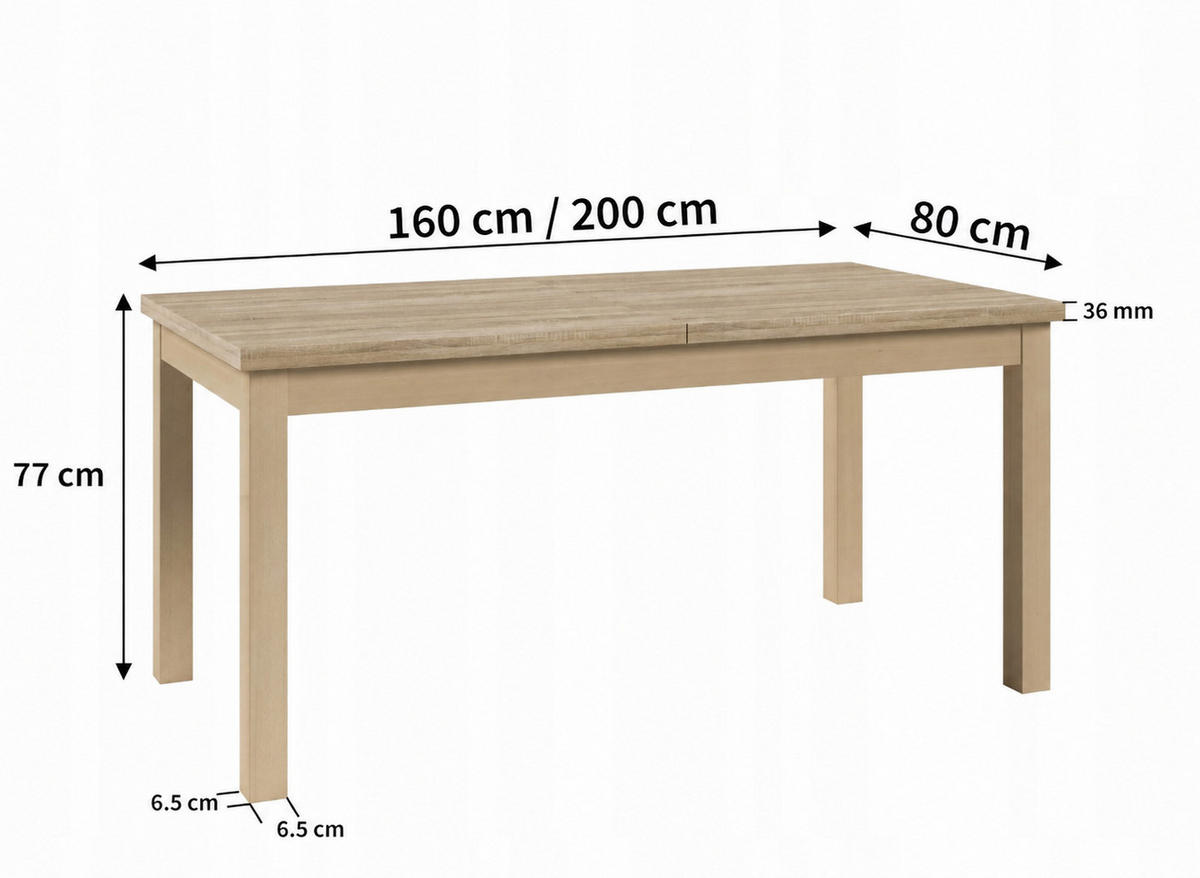 ESSTISCH GINO Ausziehbar 160 - 200 / 80 x 77 cm - Sandfarben/Eiche San Remo, Holz (160/80/77cm) - MASSENO