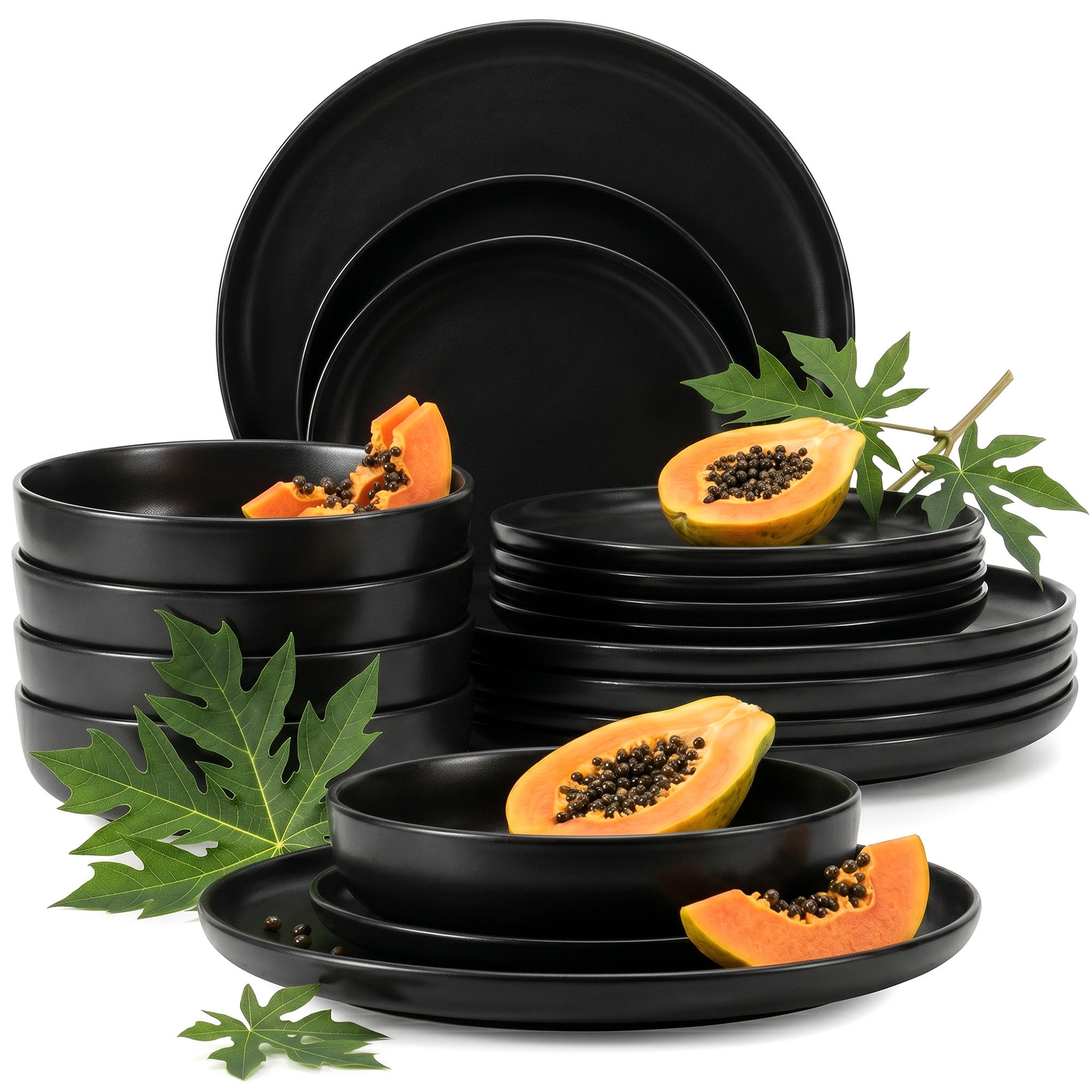 TAFELSERVICE VICTO 6 Personen 18-tlg Schwarz, Matte - Schwarz, Keramik (27/2/27cm) - KONSIMO®