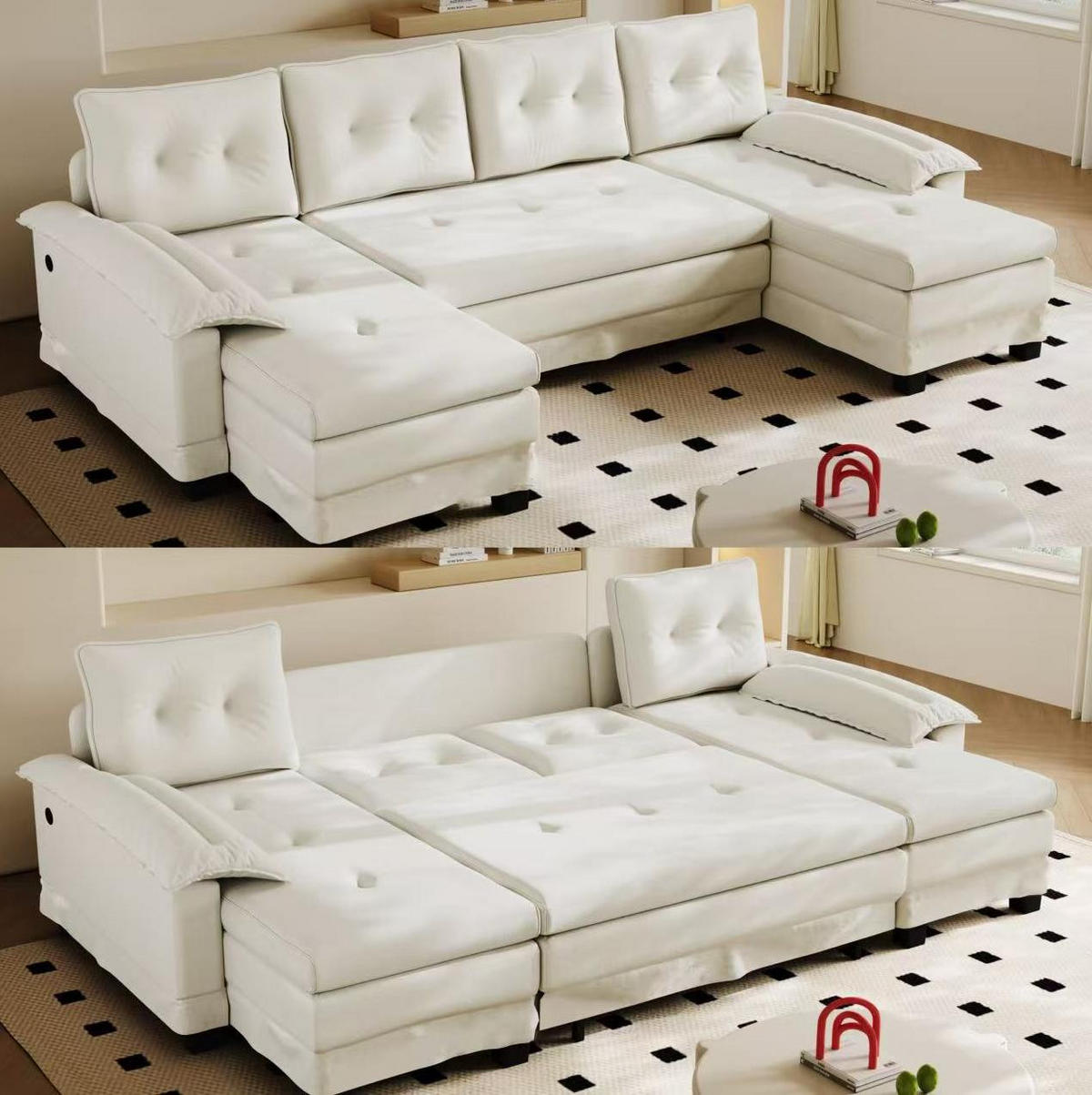 ROHOVÁ sedacia súprava z chenilu 278x127x87 cm béžová s USB, rozkladacím lôžkom a odnímateľnými opierkami - béžová, textil (278/127cm) - Modfu