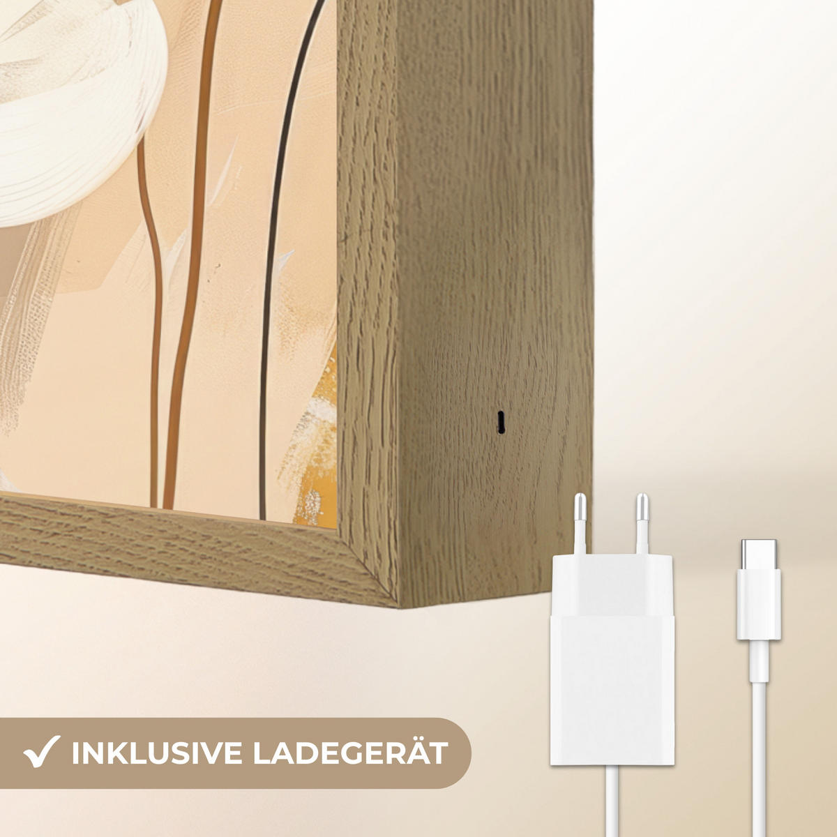 WANDLEUCHTE MIT AKKU Blumen - Abstrakt - Beige - Strichzeichnung 30x40 cm - Sandfarben, Holzwerkstoff (30/40/8cm) - OnlyWow