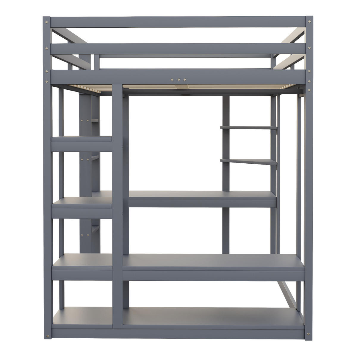 HOCHBETT 140/200 cm in Grau – mit Schreibtisch, Stauraum und Leiter - Grau, Holz (140/200cm) - BEAOK