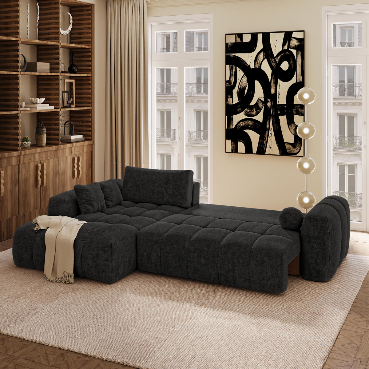 LINKSECK-SCHLAFSOFA mit Stauraum SKY Köpergewebe Dunkles Anthrazit 310cm - Dunkelgrau/Anthrazit, Textil (310/180cm) - Premium Interiors