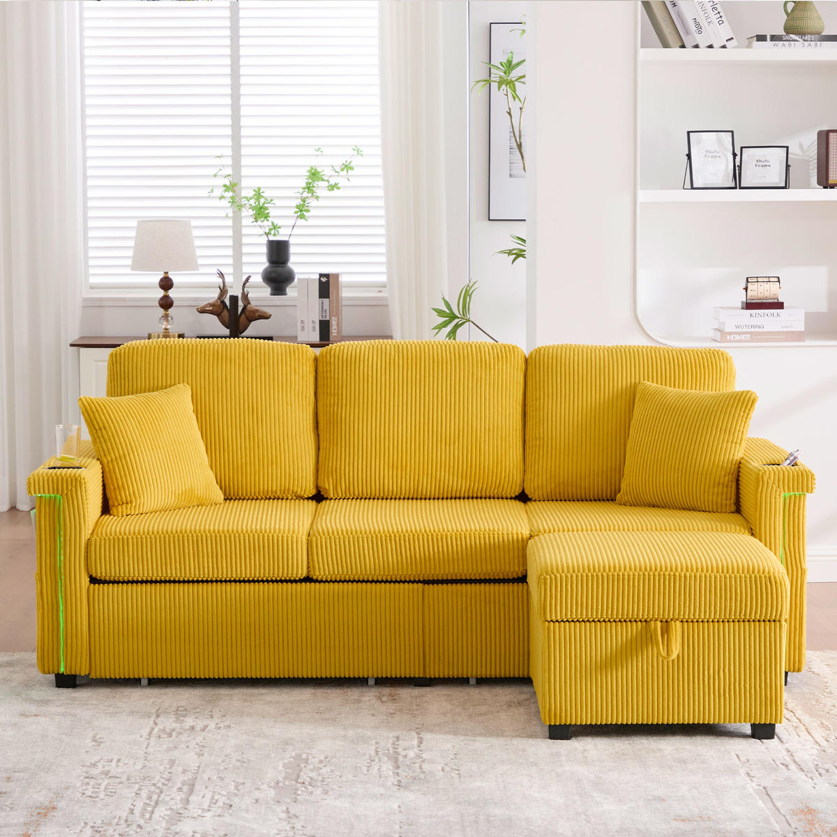 SOFA mit LED und USB/Type-C 194 x 73 x 81 cm Mustard Yellow - Gelb, Kunststoff (194/81/73cm) - Meubliv