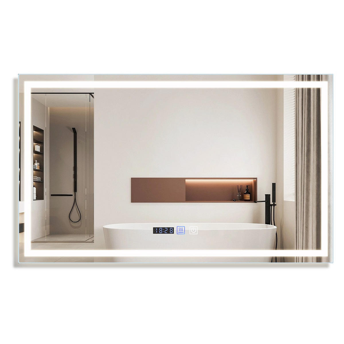 BADEZIMMERSPIEGEL Erfurt mit LED-Leuchte 100/60/2.5 cm - Weiß, Glas (60/2.5/100cm) - Nettlife