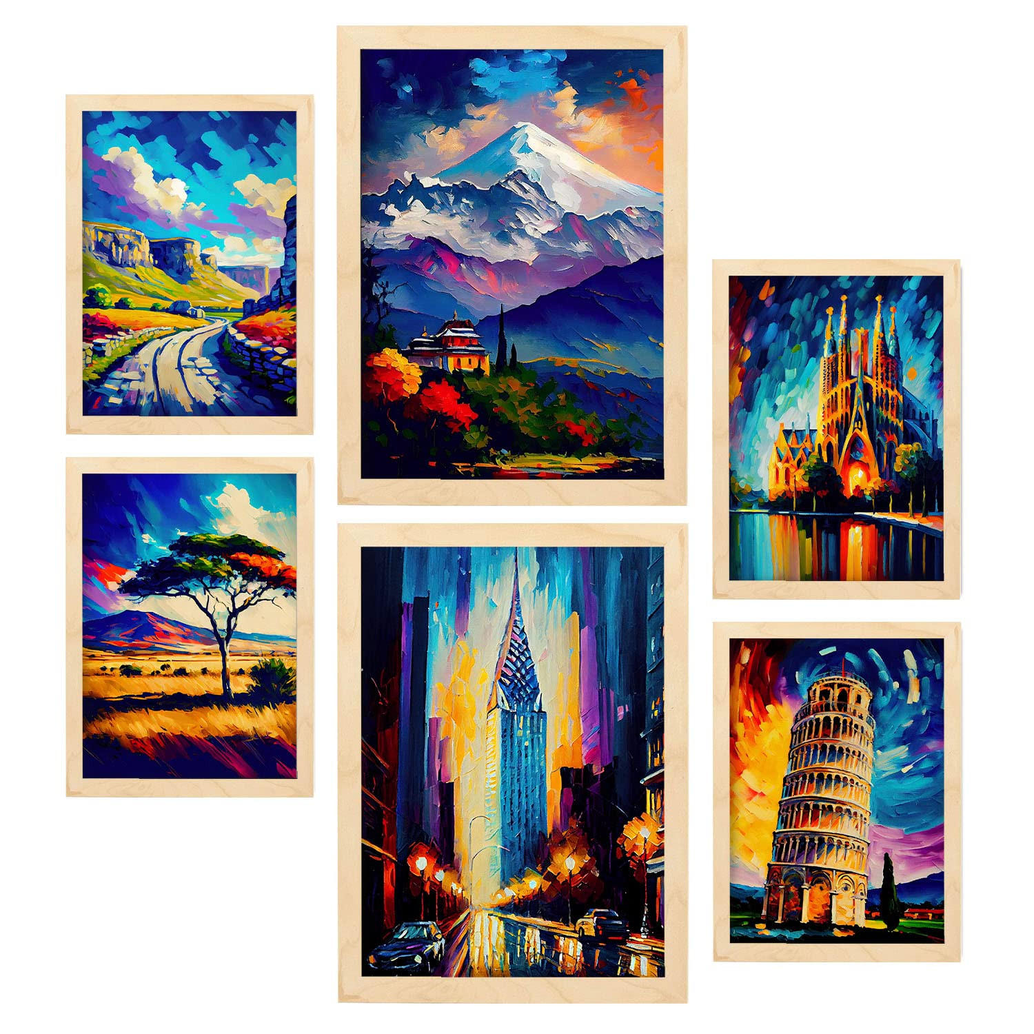 POSTER Set Mit 6 Vermächtnis Im Ölgemälde Stil A3 & A4 Rahmen Aus Hellem Holz - Beige, Papier (29/3cm) - Nacnic