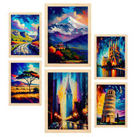 POSTER Set Mit 6 Vermächtnis Im Ölgemälde Stil A3 & A4 Rahmen Aus Hellem Holz - Beige, Papier (29/3cm) - Nacnic