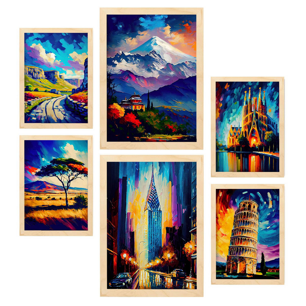 POSTER Set Mit 6 Vermächtnis Im Ölgemälde Stil A3 & A4 Rahmen Aus Hellem Holz - Beige, Papier (29/3cm) - Nacnic