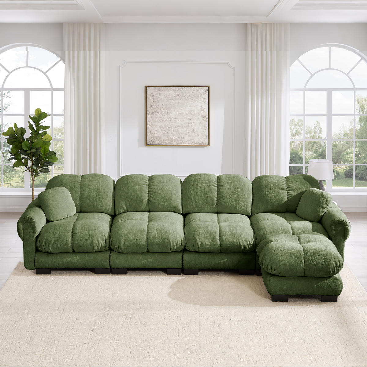 SOFA modulares Ecksofa mit Ottomane Grün Chenille - Grün, Holz (149/330cm) - Meubliv