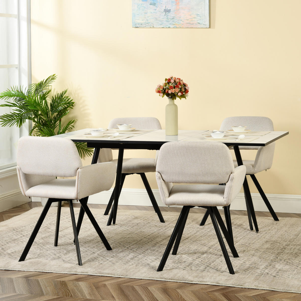 ESSTISCH Weiß Marmormuster rechteckig ausziehbar 120-160/80/75cm - Schwarz/Weiß, Holz/Metall (80/120/75cm) - Urban Meuble