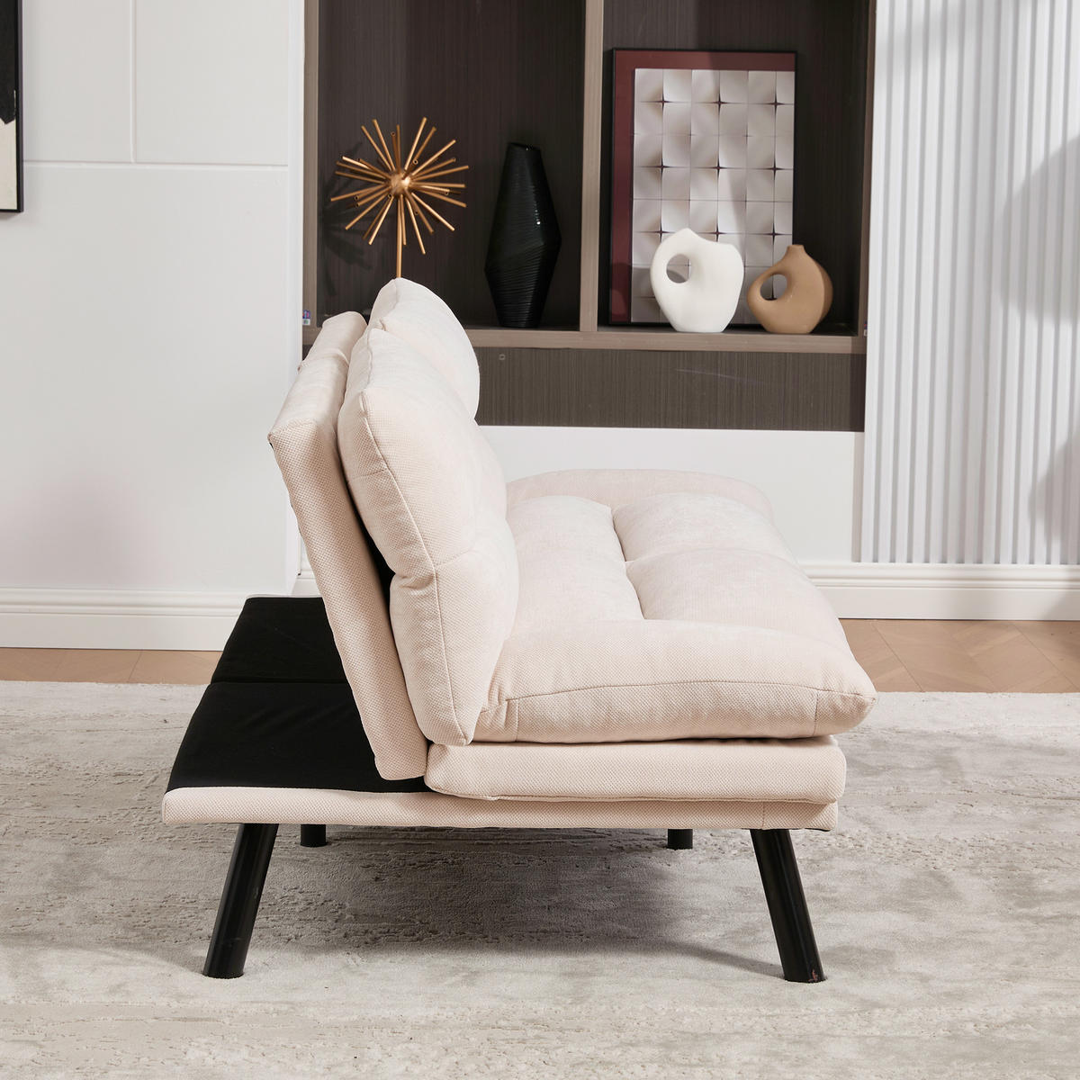 2-SITZER SOFA mit Verstellbare Rückenlehne und Armlehnen, Metallfüße, Beige - Beige, Textil (90/76/165cm) - KOMHTOM