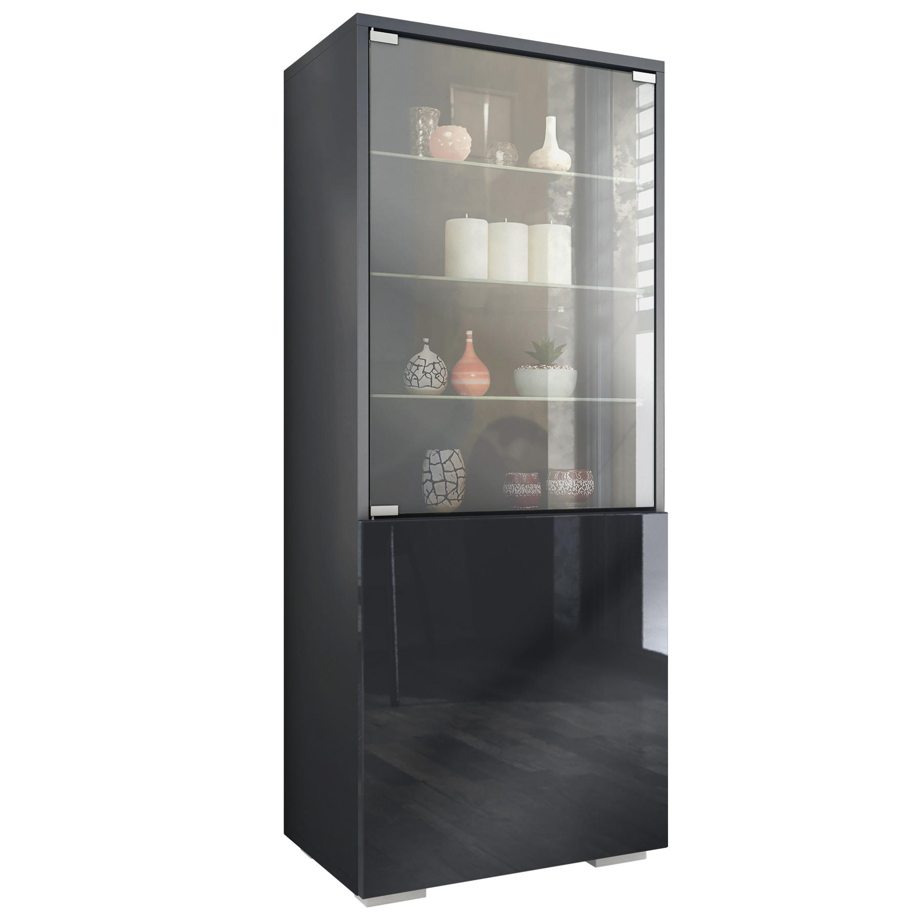 VITRINE Granada Schwarz Hochglanz - Schwarz Hochglanz, Holzwerkstoff (50/122.5/34.5cm) - Vladon
