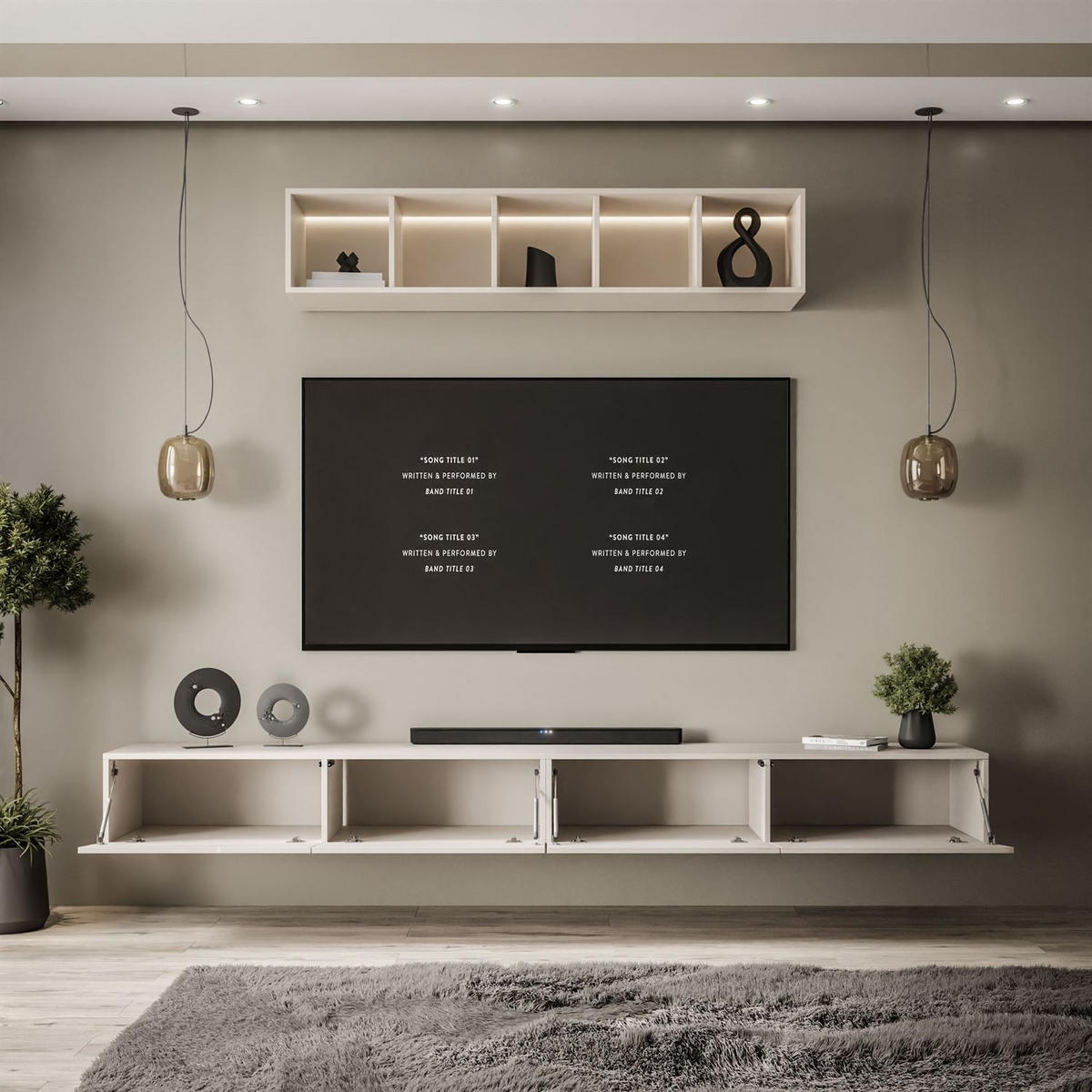 WOHNWAND CARMEN III, hängend mit offenem Regal. - Kaschmir, Holzwerkstoff (250/27/40cm) - Lookway