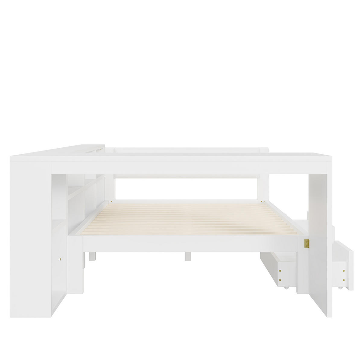 POLSTERBETT aus MDF und Sperrholz 140x200 cm Weiß mit USB-Ladestation, Schubladen, Ablagen und LED-Beleuchtung - Weiß, Holzwerkstoff (140/200cm) - Modfu