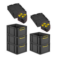 EUROBOX 5x NextGen Color mit Auflagedeckel 22x30x40 cm 20 Liter Schwarz Griffe gelb zu - Gelb/Schwarz, Kunststoff (30/22/40cm) - PROREGAL