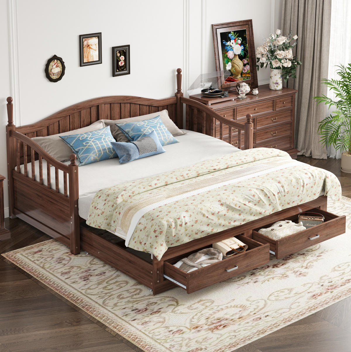MULTIFUNKTIONSBETT 90/190 cm naturfarben aus Holz mit Ausziehfunktion und Schubladen - Naturfarben, Holzwerkstoff (90/190cm) - OKWISH