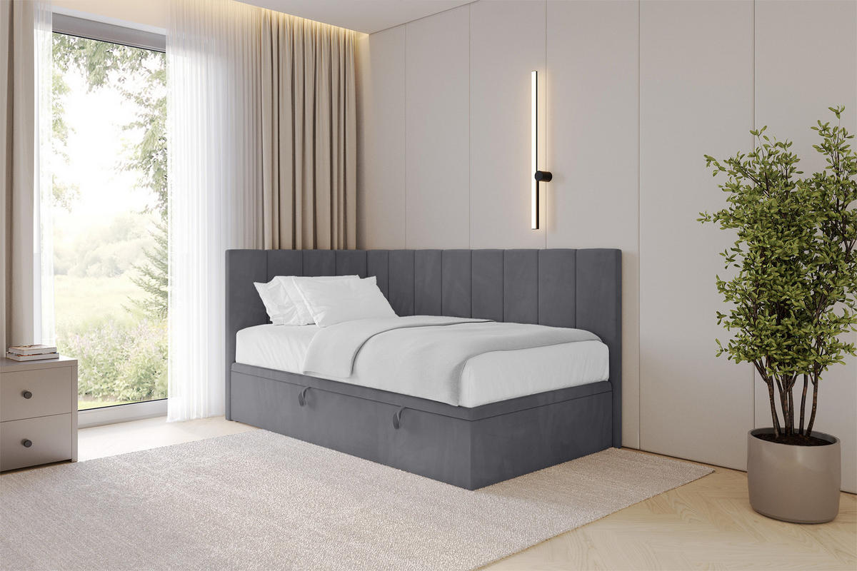 EINZELBETT Jugendbett mit Bettkasten Rechts, ohne Matratze - LOVY 80x200 Dunkelgrau - Dunkelgrau, Holzwerkstoff/Textil (80/200cm) - ALTDECOR