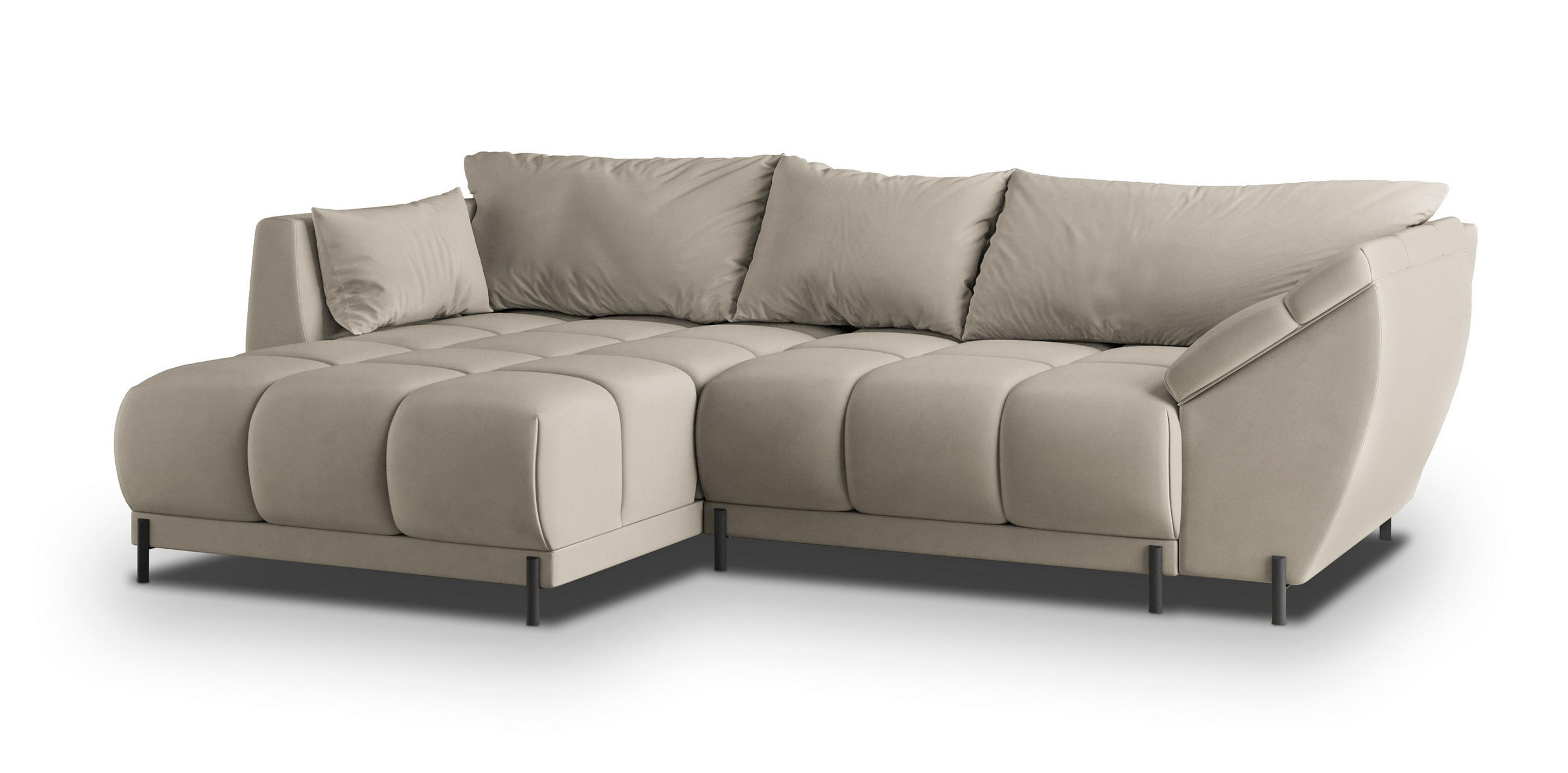 ECKSOFA VESTANO L-S Beige Velours-Stoff mit Schlaffunktion - Beige, Holz (287/182cm) - MASSENO