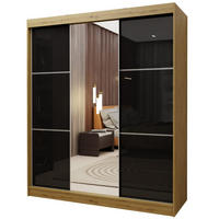 SCHWEBETÜRENSCHRANK VITALE 180/216/61 cm 3-türig mit Spiegel Eiche Artisan - Schwarz/Eiche Artisan, Holzwerkstoff (180/216/61cm) - MASSENO