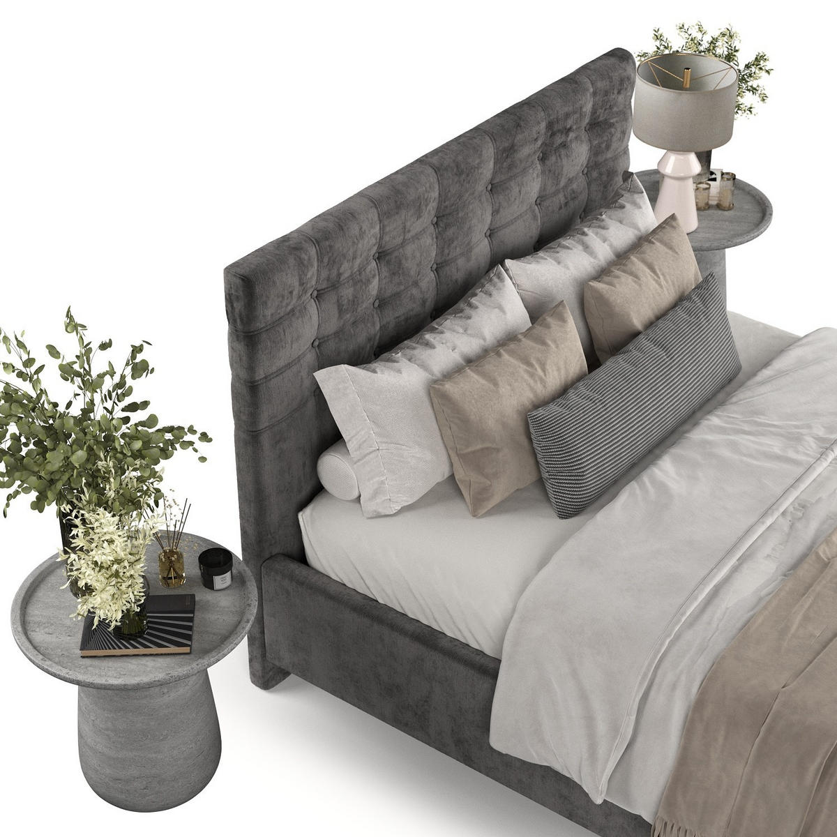 POLSTERBETT Soma 180/200 cm Anthrazit im Lotta Stoff - Anthrazit/Naturfarben, Holz/Holzwerkstoff (180/200cm) - AltaBeds