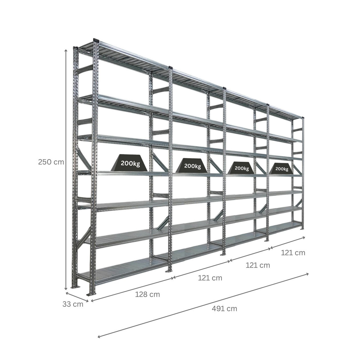 FACHBODENREGAL Proximo 250x480x32cm 7 Ebenen Beidseitig nutzbar Verzinkt - Silberfarben, Metall (480/250/32cm) - PROREGAL
