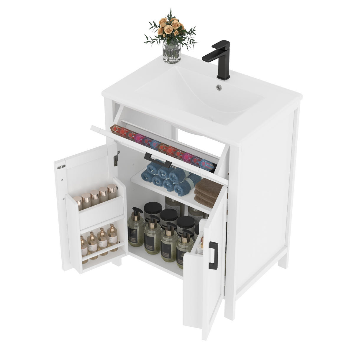 BADEZIMMERSCHRANK mit Waschbecken 60 x 46 x 84,8 cm Weiß - Weiß, Holzwerkstoff (46/84/60cm) - Beauniv