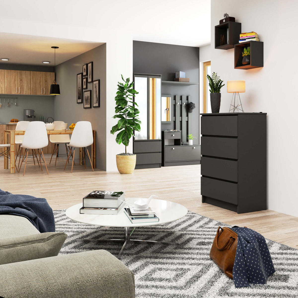 KOMMODE Graphit Grau 99/60/40 - Graphitfarben, Holzwerkstoff (60/99/40cm) - RAUMHIRSCH FURNITURE