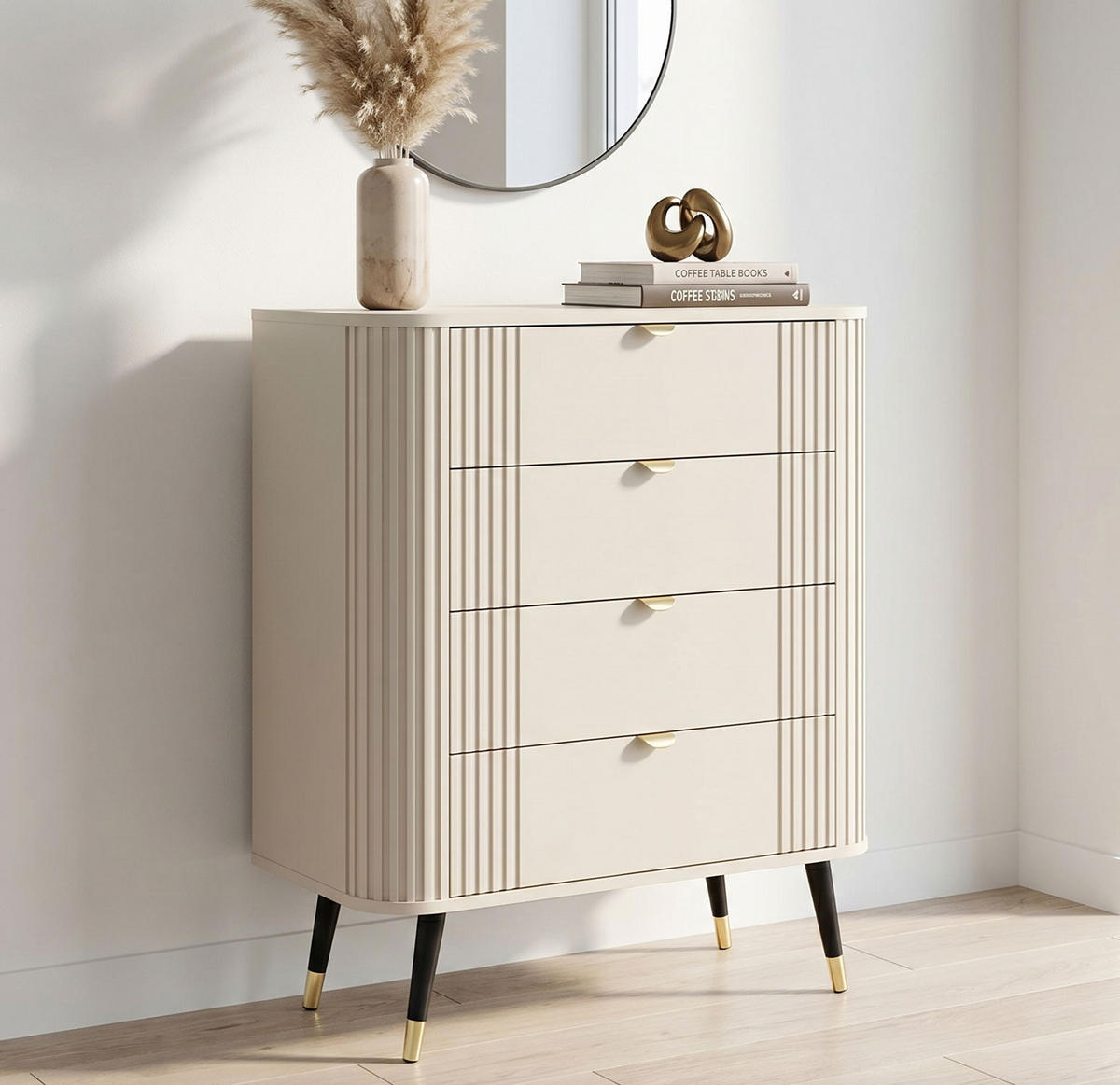 KOMMODE Onyx Kaschmir / Gold 78,4 / 40 / 98,4cm - Kaschmir/Beige, Holz/Holzwerkstoff (78.4/98.4/40cm) - Feldmann-Wohnen