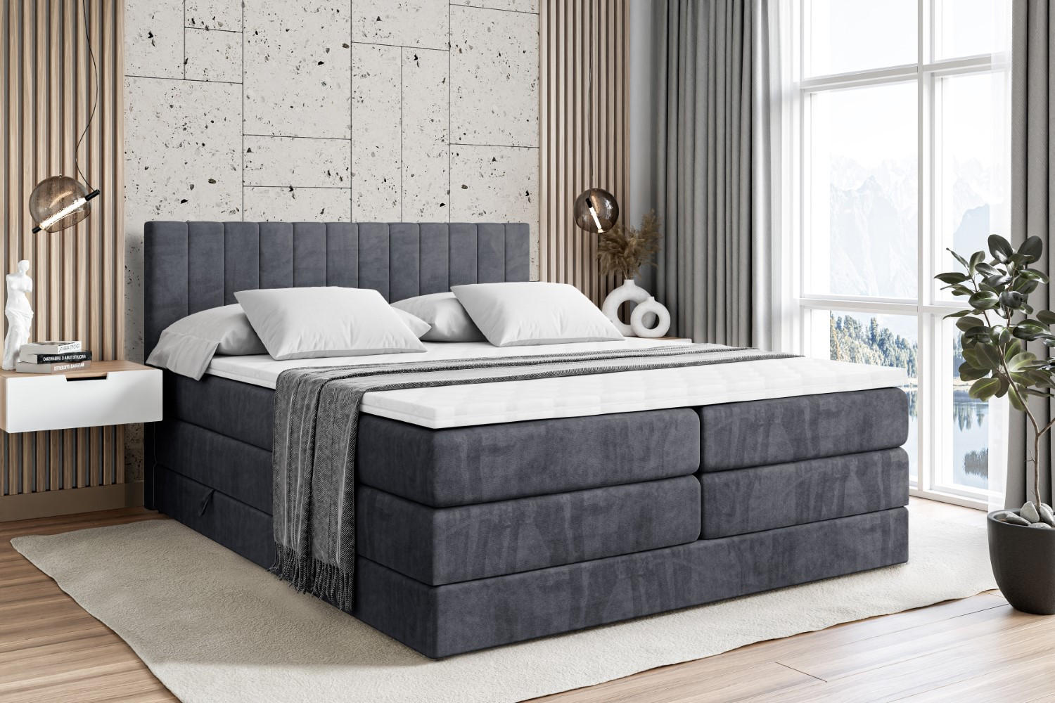 BOXSPRINGBETT EDITA KING - 120x200 - H3/H4 - Dunkelgrau - Dunkelgrau, Holzwerkstoff (120/200cm) - ALTDECOR