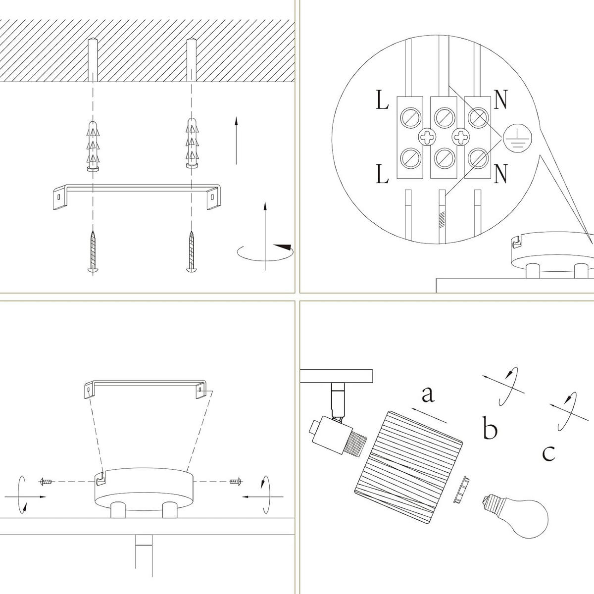 DECKENSTRAHLER Flambria 17/16.5/68 cm - Schwarz, Metall (68/17/16.5cm) - ZMH