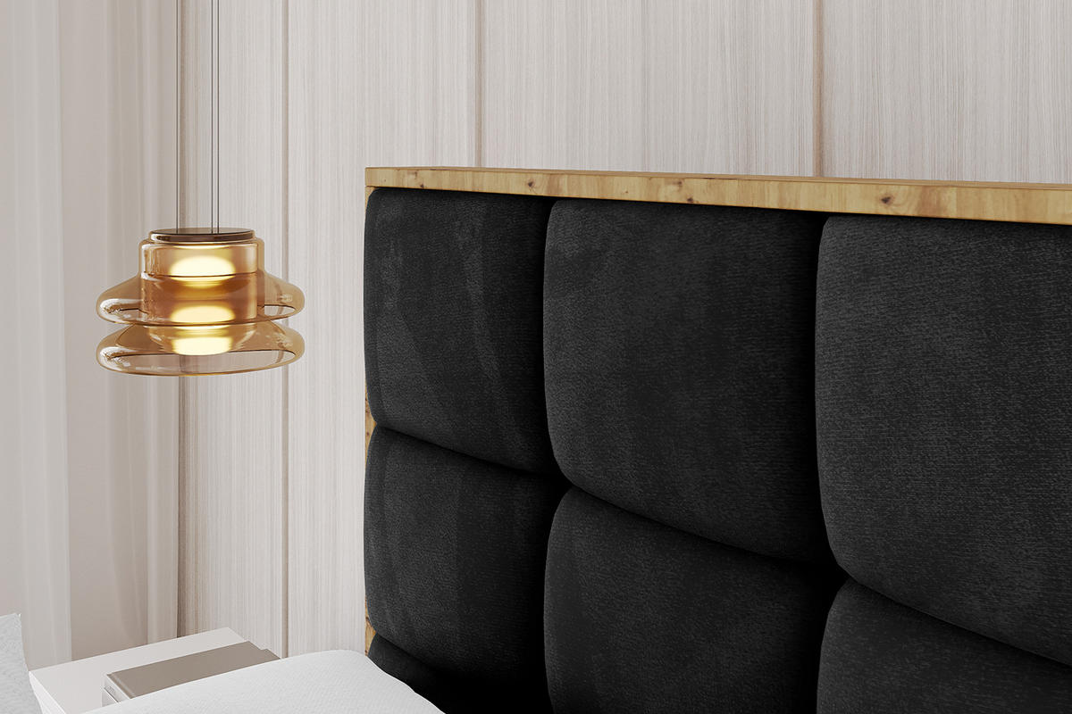 POLSTERBETT mit Bettkasten, Fußteil und Lattenrost, Boxbett mit Matratze H3/H4 - ENZO2-Z 180x200 Schwarz - Schwarz, Holzwerkstoff/Textil (180/200cm) - ALTDECOR