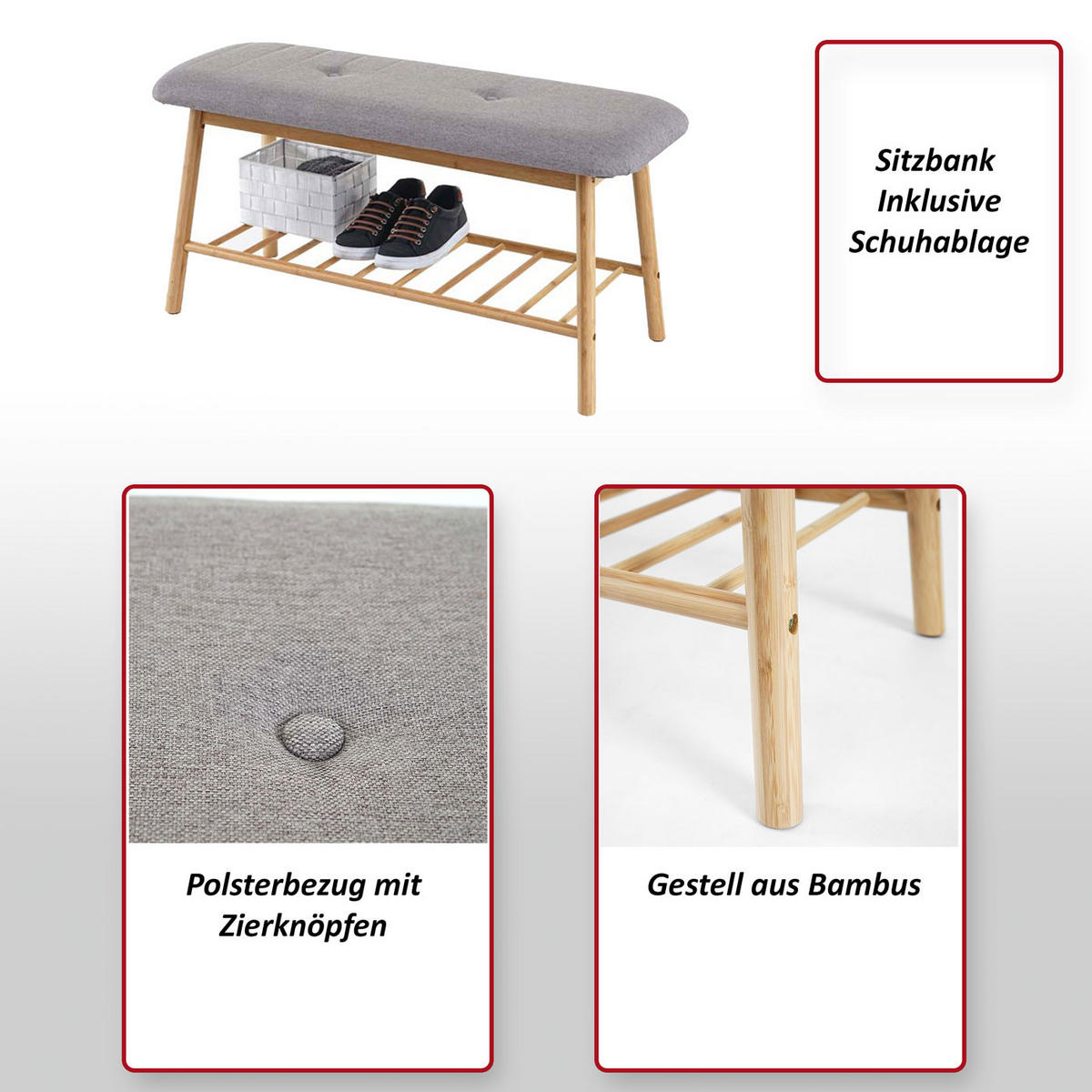 SITZBANK SCHUHREGAL Braun, Grau - Braun/Grau, Holz (90/44/34cm) - MCW