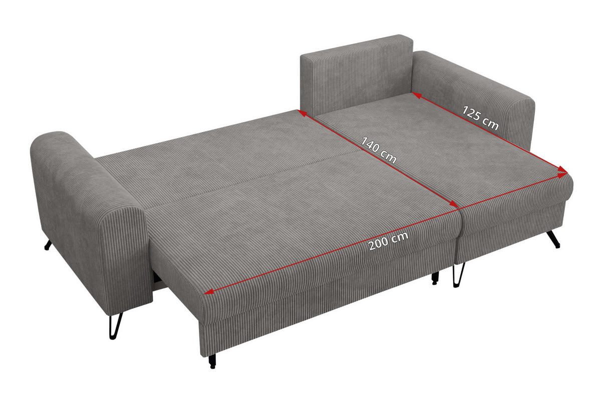 ECKSOFA Hugo Cord Hellgrau - Hellgrau/Schwarz, Textil/Metall (242/140cm) - MKS