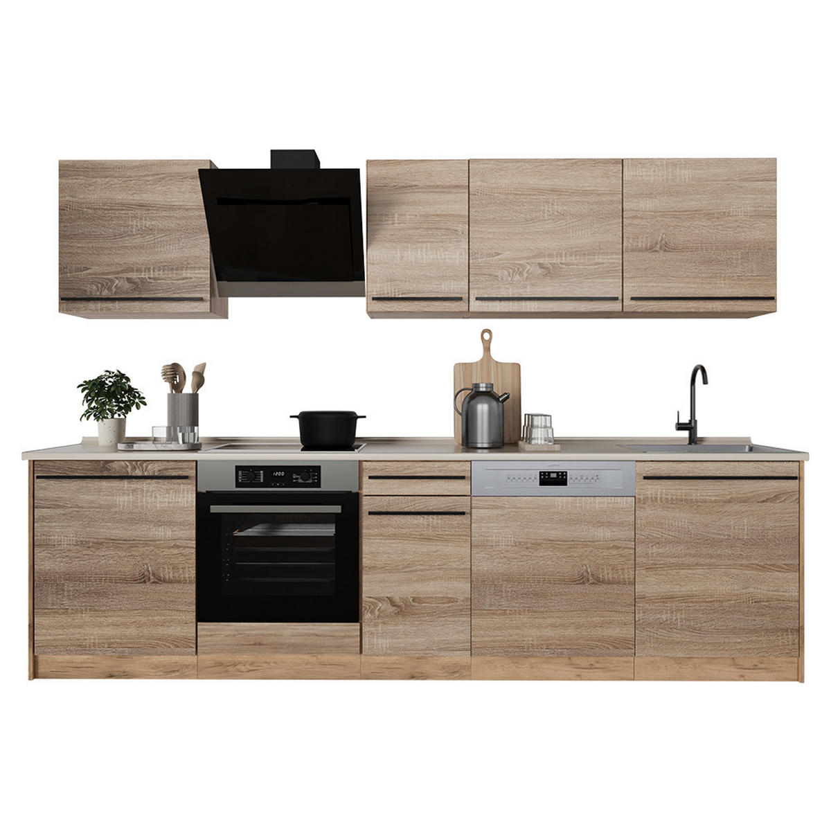 KÜCHENZEILE R-Line, Sonoma/Goldkraft Eiche, 280 cm Arbeitsplatte Anthrazit - Honigeiche/Sonoma Eiche, Holzwerkstoff (280/206.8/60cm) - Vicco
