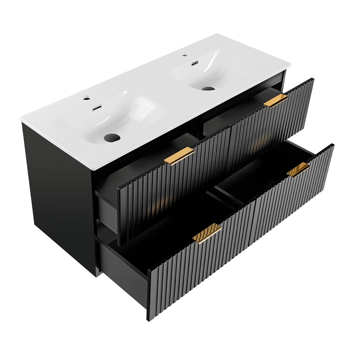 BADMÖBEL Adriel 2er-Set Mattschwarz - Schwarz, Holzwerkstoff (120.4/57/46cm) - Petits-meubles