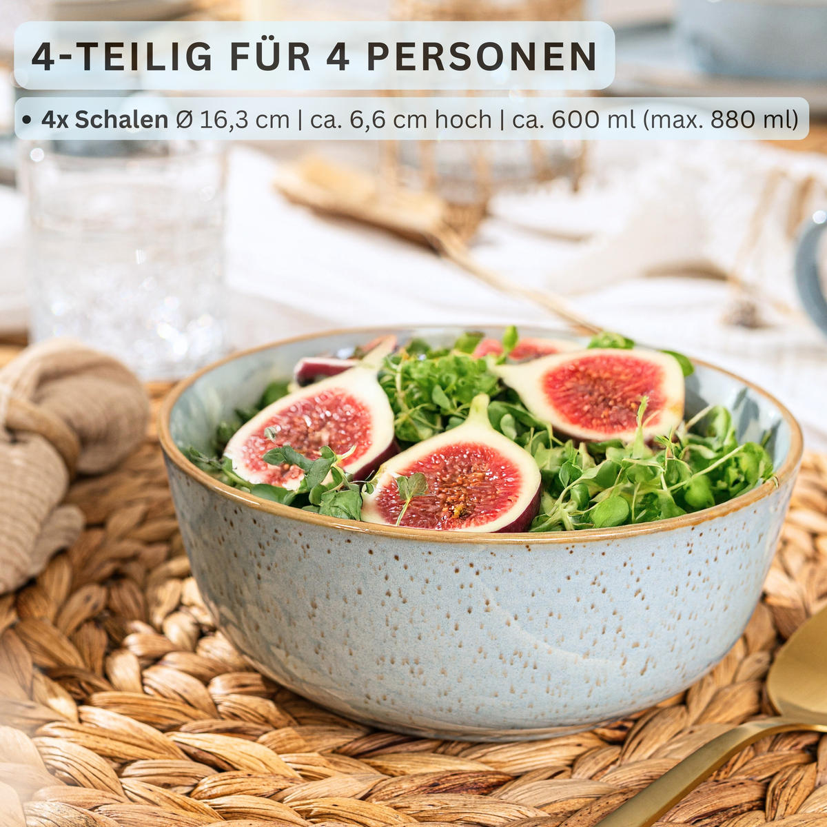 SCHALEN SET RIO LAGUNE - 4 teilig aus Steingut - Blau, Keramik (20cm) - Sänger