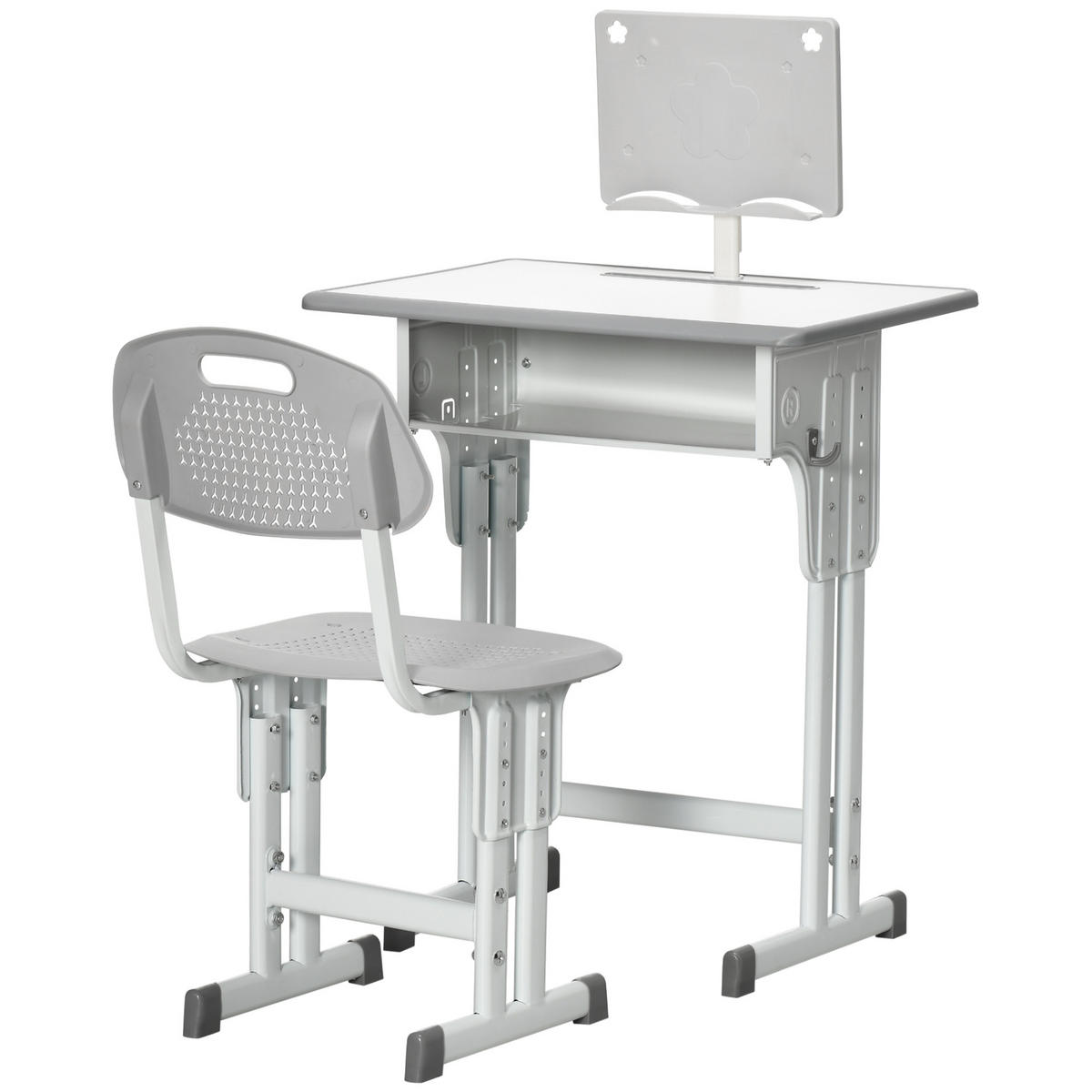 SCHREIBTISCH-SET DE-17507 mit Lesestütze und Staufach Grau - Grau, Kunststoff (60/102/45cm) - ComfortXL